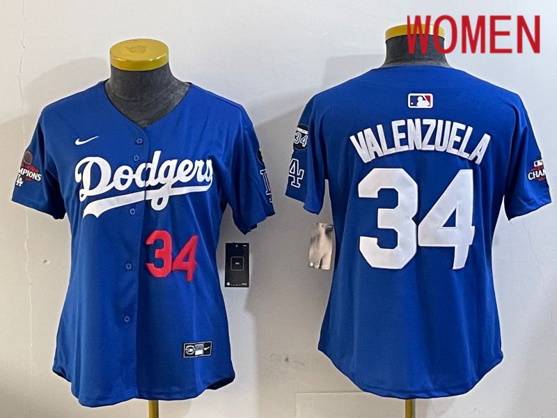 Women Los Angeles Dodgers 34 Valenzuela Blue Game 2024 Nike MLB Jersey style 12051